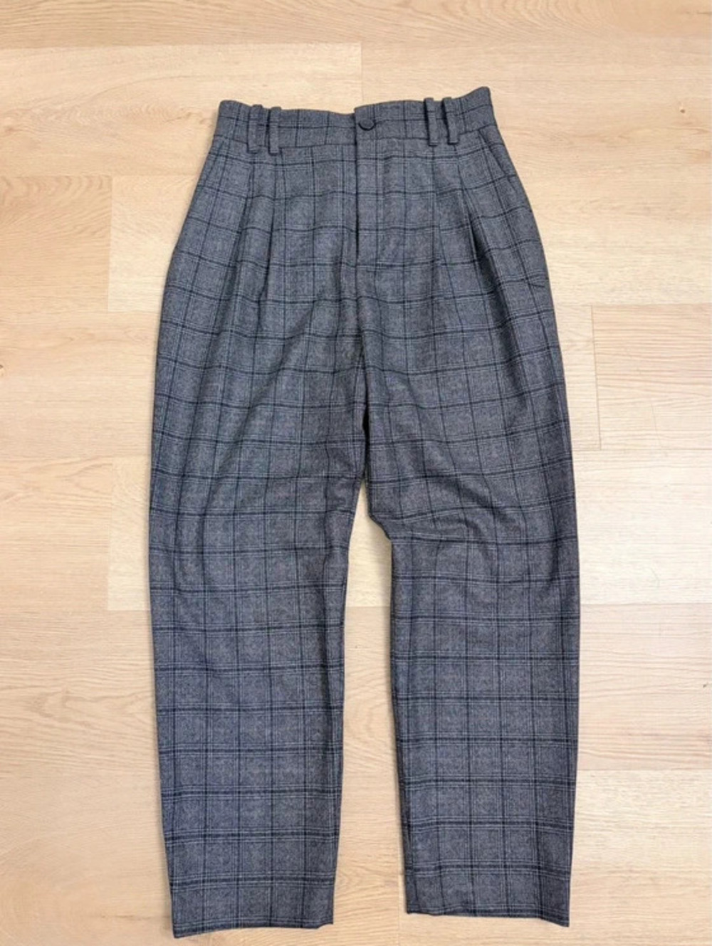 Zara Women’s Plaid Pleated Trousers XS Gray
